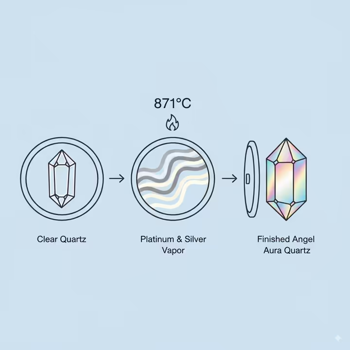 A diagram illustrating the vapor deposition process used to create Angel Aura Quartz.