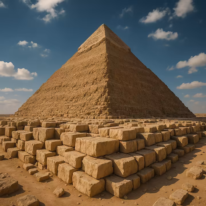 The Great Pyramid of Giza, showcasing the use of limestone in ancient Egyptian construction.