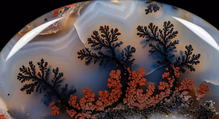 Close-up of a polished Montana Agate displaying a clear scenic pattern resembling a miniature landscape.