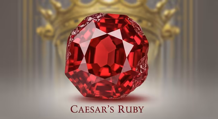 Illustration of the 'Caesar's Ruby,' a large historic rubellite tourmaline from the Russian Crown Jewels.