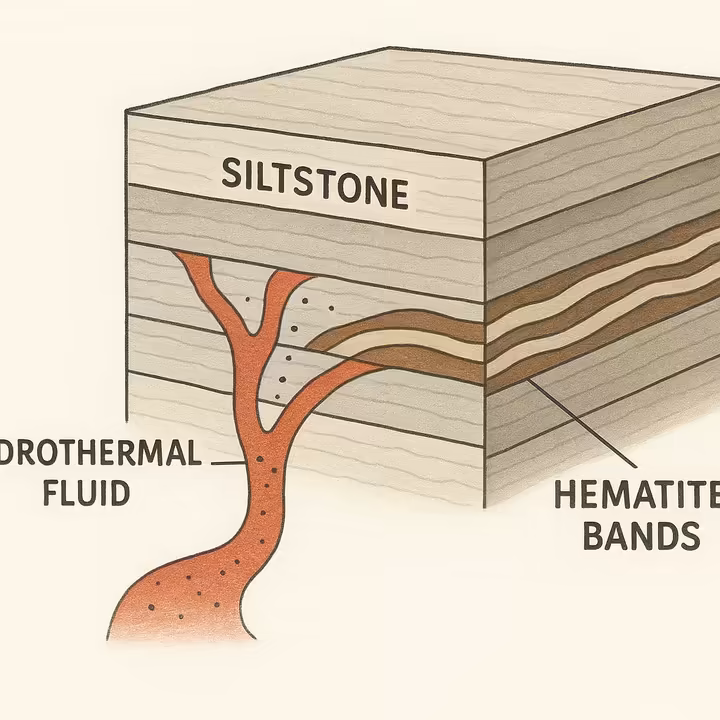 An illustration showing the geological formation of Zebra Jasper through rhythmic precipitation.